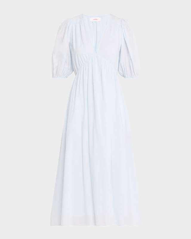 Blake Puff-Sleeve Cotton Empire Midi Dress